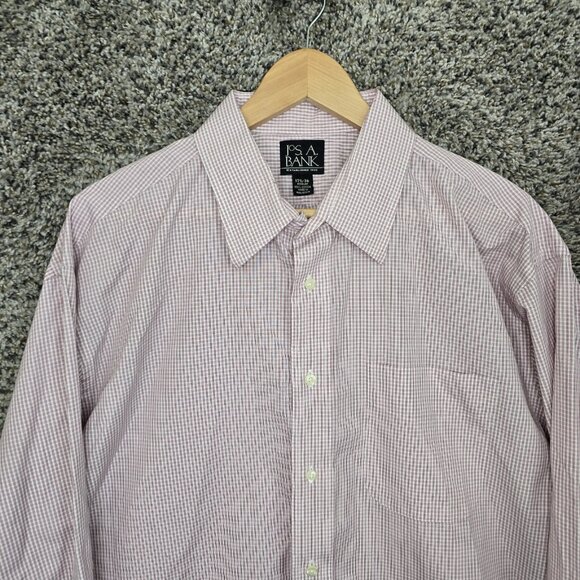 Jos A Bank Shirt Men's 17.5 36 Red Check Button Up Cotton‎ Pocket Barrel Career - Picture 4 of 7